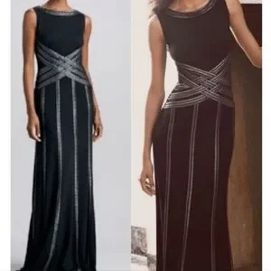 Prom Fluted Tadashi Shoji | Dresses | Tadashi Shoji Black Gunmetal Accent Vamp ...
